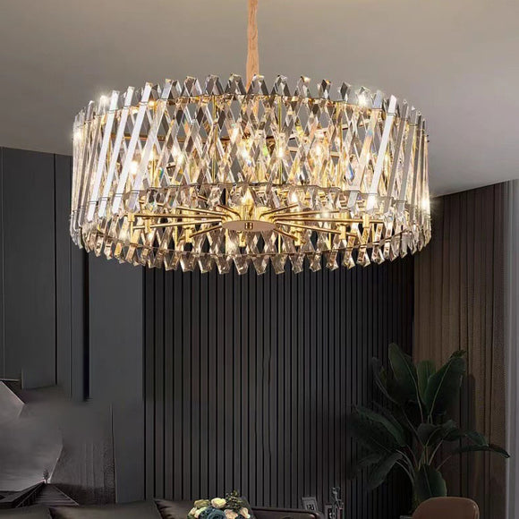550 MM Ice Crystal Gold LED Chandelier Light for Living Room Round Dining Room - Warm White