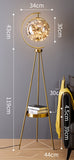 Gold Fairy Light Glass Metal Floor lamp with Table Living Room Standing lamp