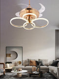 4 Rings Ceiling Fan Chandelier Crystal and Remote Controled for Living Room Drawing Room - Warm White