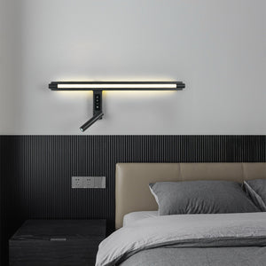 LED Black Long Bedside Wall Light with Spot - Warm White