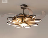 Invisible Black Oval Rings Ceiling Fan Chandelier with Remote Control 4 Retractable ABS Blades - Warm White