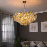 800 MM Crystal Gold LED Tree Chandelier Light for Living Room Round Dining Room Chandelier Over Table