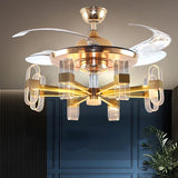 6 Light Transparent Ceiling Fan Chandelier Crystal and Remote Controled for Living Room Drawing Room - Warm White