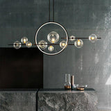 10 Light Black Clear Glass with Ring Chandelier Light Hanging - Warm White