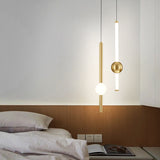 LED 2 Light Modern Gold Long Bedside Hanging Pendant Ceiling Lamp Light Fixture - Warm White