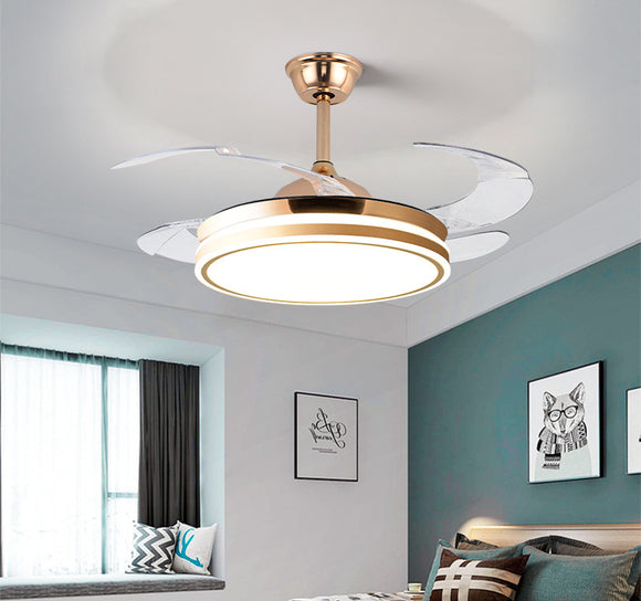 Gold Modern Ceiling Fan Chandelier and Remote Controlled for Living Room Drawing Room - Warm White