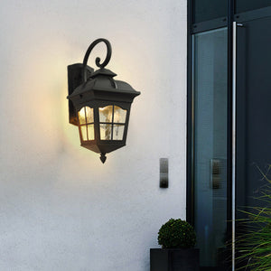 Black Outdoor Wall Light Fixture with Glass Shade - Warm White