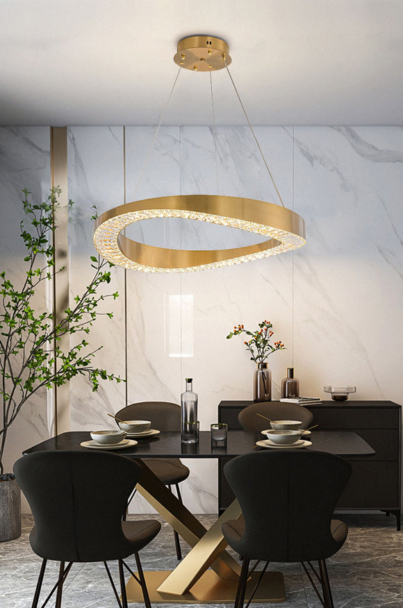 Crystal Curv Glass Modern LED Chandelier 600 MM Ring - Warm White