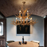 12 LIGHT Wooden Antler CHANDELIER LIGHT FOR DINING HALL