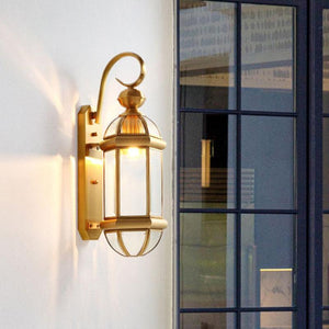 Outdoor Wall Light Fixture Brass Gold Exterior Wall Waterproof Lights Wall Mount with Glass Shade - Warm White