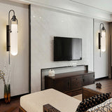 LED Frost Long Glass Wall Light Modern Copper Metal Bedroom Living Room Wall Light - Black Warm White
