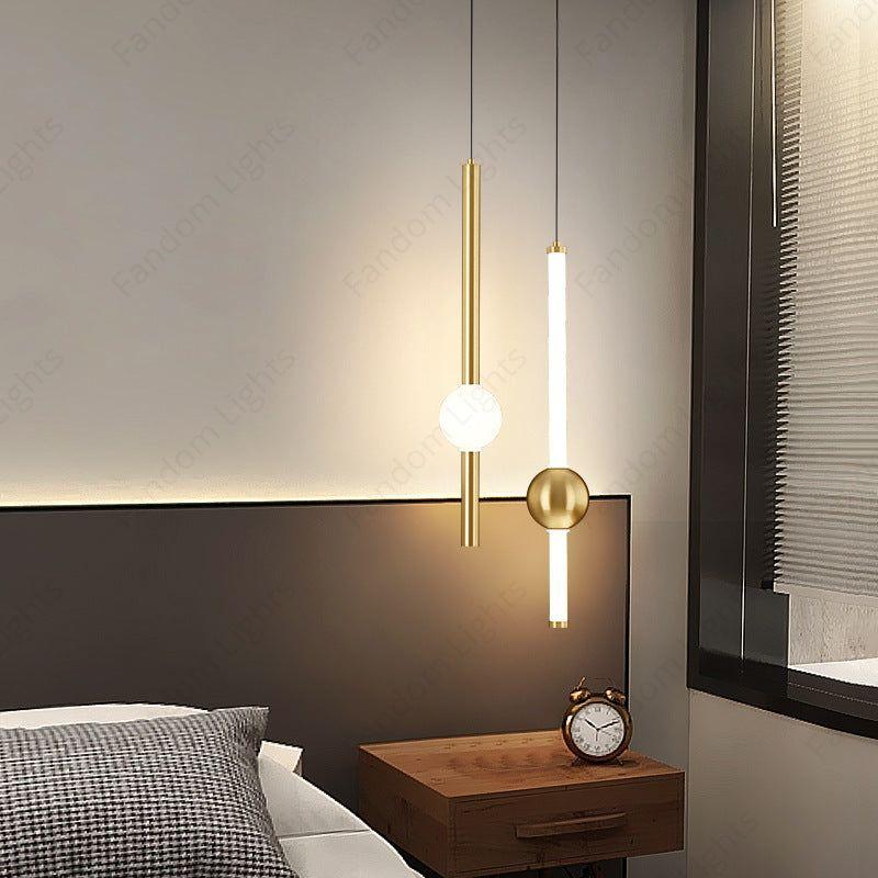 LED Light Modern Gold Long Bedside Hanging Pendant Ceiling Lamp Ligh