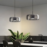 1 Light LED Glass Smokey Black Metal Pendant Ceiling Light - Warm White