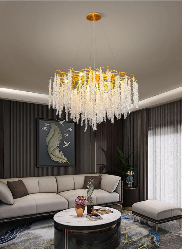 800 MM Crystal Golden LED Tree Chandelier Light for Living Room Round Dining Room - Warm White