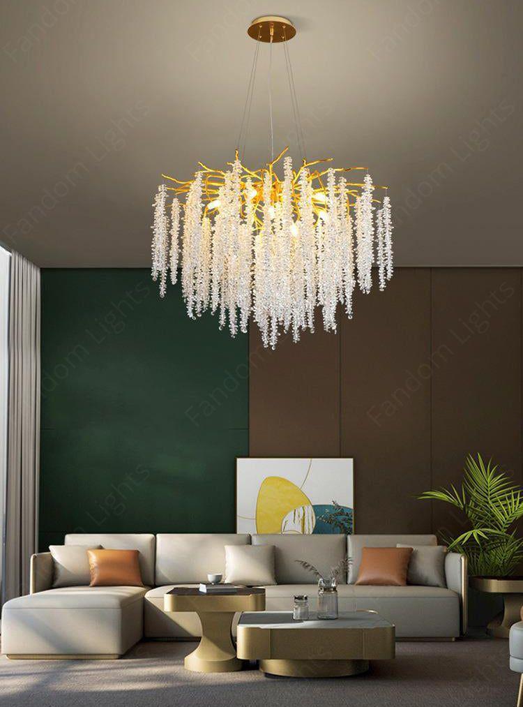 800 MM Crystal Golden LED Tree Chandelier Light for Living Room