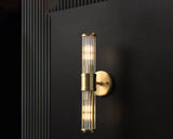 2 Light Led Tube Glass Long Slim Crystal Gold Metal Wall Light - Warm White - Ashish Electrical India