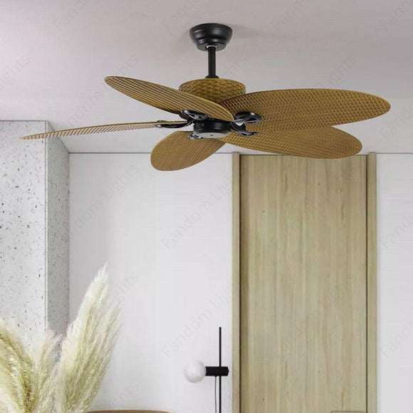 52 Inch Wind Beige Rattan Palm Leaf ceiling fan remote Controlled