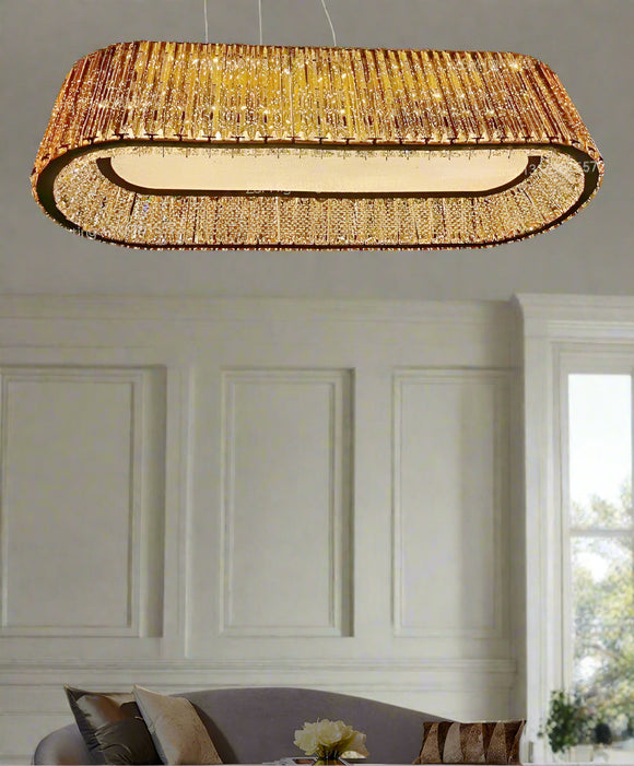 Surface Mounted Rectangular Low Ceiling Height Crystal LED Chandelier 1000 MM - Warm White
