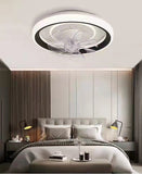 500MM Round Black Low Height Ceiling Light with Fan LED Chandelier - Warm White