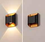 2 LED Outdoor Black Gold Wall Gate Lamp Up and Down Wall Light Waterproof (Warm White)