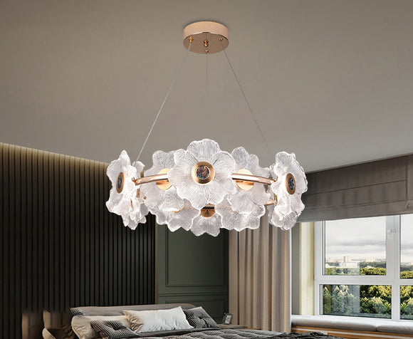 600 MM MOP Crystal Gold LED Chandelier for Living Dining Room Light- Warm White