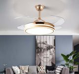 Gold Modern Ceiling Fan Chandelier and Remote Controlled for Living Room Drawing Room - Warm White