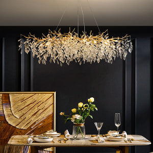 1200MM Long Golden Waterdrop Crystal Chandelier Ceiling Lights Hanging for Living and Dining Room
