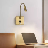 Led Antique Gold Gooseneck LED Reading Wall Light with USB Charging - Warm White