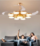 Invisible Gold Rings Ceiling Fan Chandelier with Remote Control 4 Retractable ABS Blades - Warm White