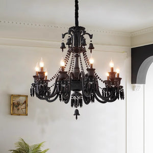 8 LIGHT Black GLASS ITALIAN CHANDELIER LIGHT FOR DINING HALL - WARM WHITE