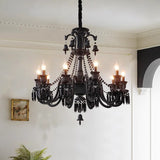 8 LIGHT Black GLASS ITALIAN CHANDELIER LIGHT FOR DINING HALL - WARM WHITE