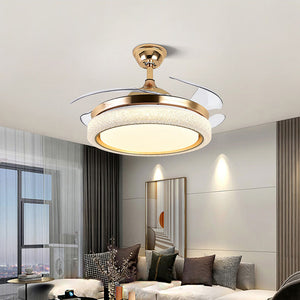 Gold Modern Ceiling Fan Chandelier with Remote Control for Living Room Bedroom - Warm White