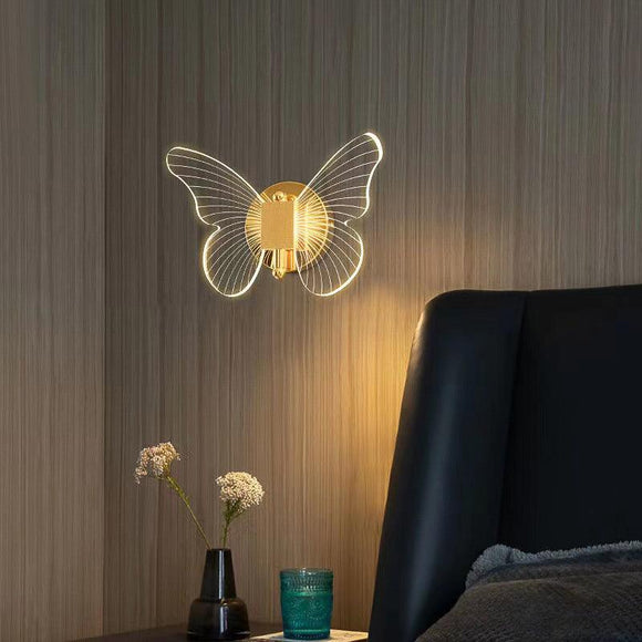 Transparent Acrylic Butterfly Gold LED Wall Lamp Bedside Light - Warm White - Ashish Electrical India
