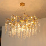 600 MM Long Crystal Spike Glass Gold Metal LED Chandelier Hanging Suspension Lamp - Warm White