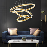 800MM 3 Light 3 Rings Gold Electroplated Modern Double LED Chandelier for Dining Living Room Office Hanging Suspension Lamp - Warm White