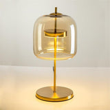 DESK TABLE LAMP WITH COGNAC COLOR GLASS SHADE GOLD BASE FOR HOME AND OFFICE USE - WARM WHITE