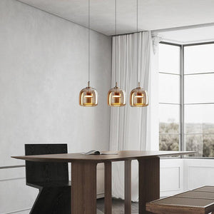 3 Led Light Amber Champagne Glass Pendant Ceiling Hanging Light - Warm White - Ashish Electrical India