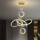 LED Golden 3 Light Rings Pendant Chandelier Light - Warm White - Ashish Electrical India