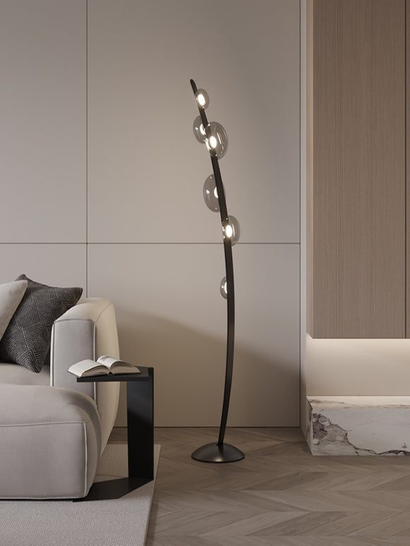 Black Leather Floor lamp Living Room Light with Tinted Glass for Home Lighting Standing lamp - Warm White