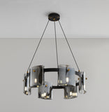 6 Black Metal Gold Smokey Glass Chandelier Ceiling Light - Warm White