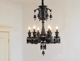 8 LIGHT Black GLASS ITALIAN CHANDELIER LIGHT FOR DINING HALL - WARM WHITE