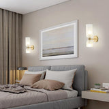 2 Light Golden Metal Frost Glass Long Wall Light - Gold Warm White - Ashish Electrical India