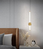 LED 1 Light Brass Gold Long Bedside Hanging Pendant Ceiling Lamp Light Fixture - Warm White