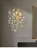 Glass Waterdrop Crystal Gold Metal Wall Light for Living Room