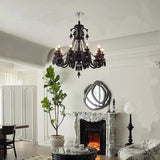 8 LIGHT Black GLASS ITALIAN CHANDELIER LIGHT FOR DINING HALL - WARM WHITE