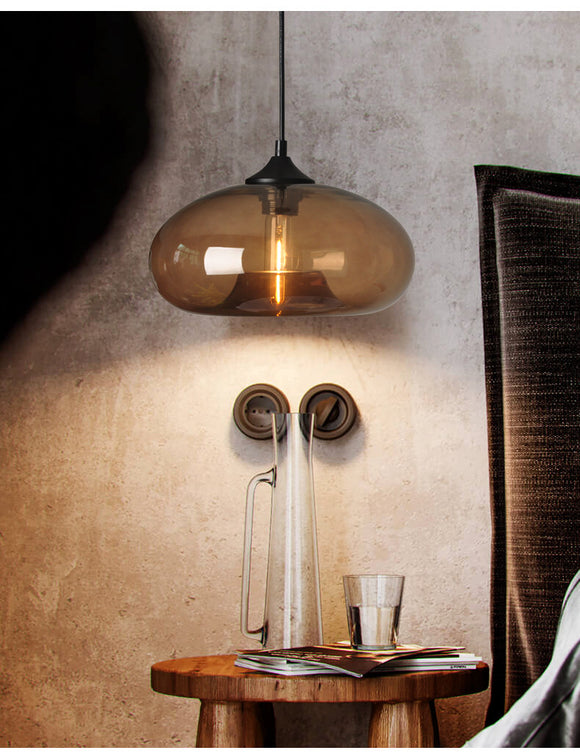 1 Light LED Semi Sphere Glass Smoke Gold Pendant Lamp Ceiling Light