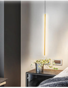 LED 1 Light Gold Long Bedside Hanging Pendant Ceiling Lamp Light Fixture - Warm White