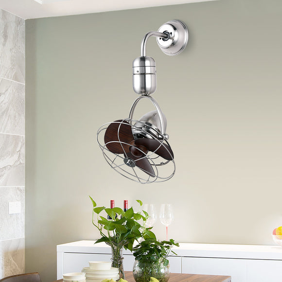 Silver WOOD FINNISH WALL FAN LIGHT WITH NATURAL COLOR BLADE (Cage)