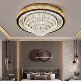 800 MM GOLD K9 CRYSTAL  LAYERS LED CHANDELIER LAMP for Drawing Room - WARM WHITE