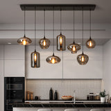 8 LIGHT Black SMOKEY GLASS CHANDELIER CEILING LIGHTS HANGING - WARM WHITE